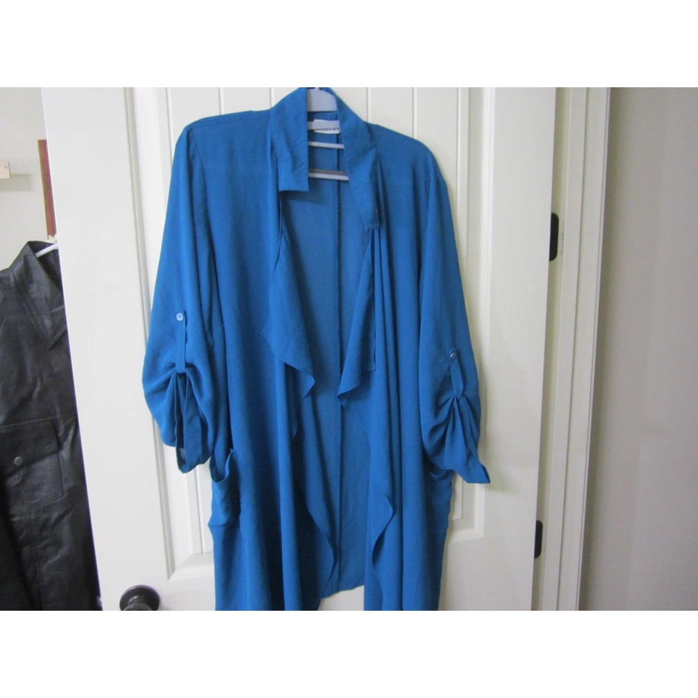 Joan Rivers Cardigan Women 1X Blue Excellent Roll-Tab Waterfall Open Duster